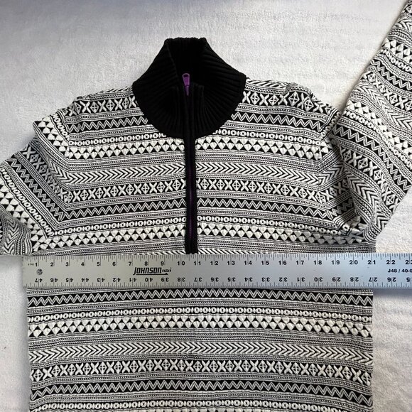 Title Nine Womens Black White Geometric 1/4 Zip Pullover Sweater XL Merino Wool - Picture 6 of 7